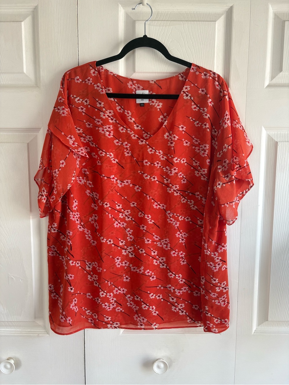 CAbi Split Sleeve Cherry Blossom Novelty Blouse Top XXL Garden Romantic Career